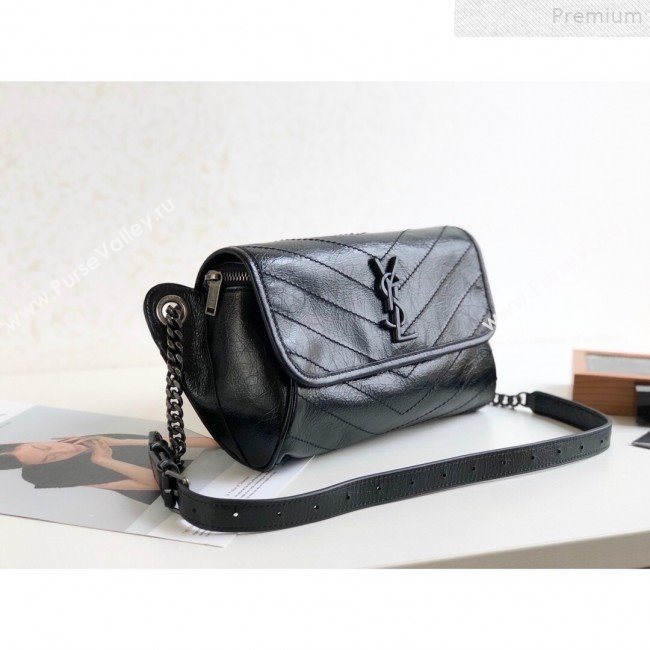 Saint Laurent Niki Body Belt Bag in Waxed Crinkled Vintage Leather 577124 Black 2019 (KTSD-9072536)