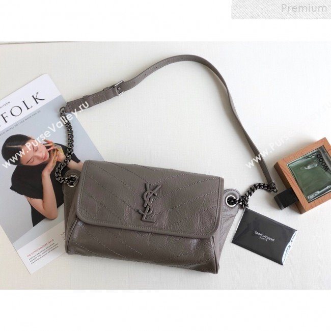 Saint Laurent Niki Body Belt Bag in Waxed Crinkled Vintage Leather 577124 Light Grey 2019 (KTSD-9072537)