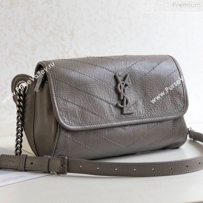 Saint Laurent Niki Body Belt Bag in Waxed Crinkled Vintage Leather 577124 Light Grey 2019 (KTSD-9072537)