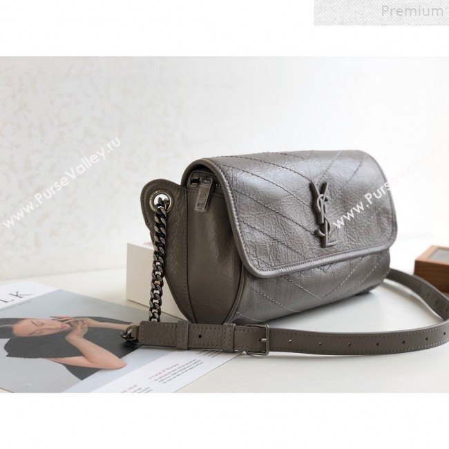 Saint Laurent Niki Body Belt Bag in Waxed Crinkled Vintage Leather 577124 Light Grey 2019 (KTSD-9072537)