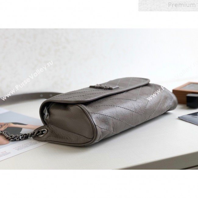 Saint Laurent Niki Body Belt Bag in Waxed Crinkled Vintage Leather 577124 Light Grey 2019 (KTSD-9072537)