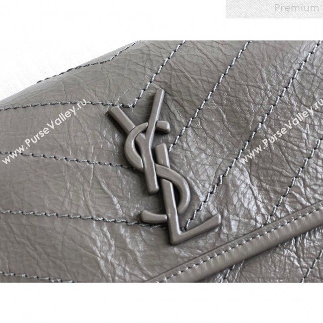 Saint Laurent Niki Body Belt Bag in Waxed Crinkled Vintage Leather 577124 Light Grey 2019 (KTSD-9072537)