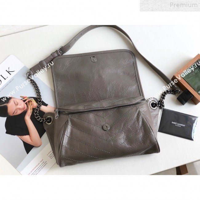 Saint Laurent Niki Body Belt Bag in Waxed Crinkled Vintage Leather 577124 Light Grey 2019 (KTSD-9072537)