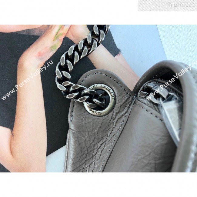 Saint Laurent Niki Body Belt Bag in Waxed Crinkled Vintage Leather 577124 Light Grey 2019 (KTSD-9072537)