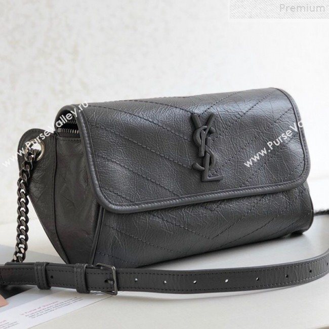 Saint Laurent Niki Body Belt Bag in Waxed Crinkled Vintage Leather 577124 Dark Grey 2019 (KTSD-9072538)