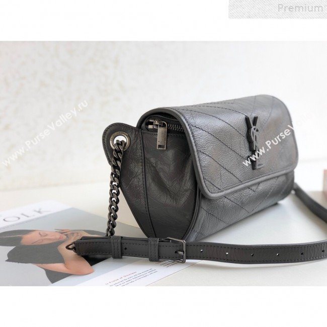 Saint Laurent Niki Body Belt Bag in Waxed Crinkled Vintage Leather 577124 Dark Grey 2019 (KTSD-9072538)