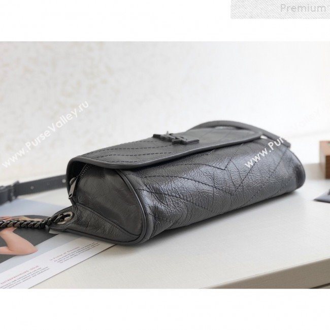 Saint Laurent Niki Body Belt Bag in Waxed Crinkled Vintage Leather 577124 Dark Grey 2019 (KTSD-9072538)