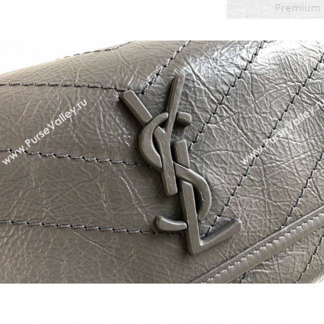 Saint Laurent Niki Body Belt Bag in Waxed Crinkled Vintage Leather 577124 Dark Grey 2019 (KTSD-9072538)