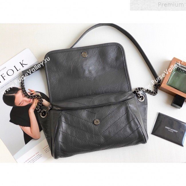 Saint Laurent Niki Body Belt Bag in Waxed Crinkled Vintage Leather 577124 Dark Grey 2019 (KTSD-9072538)