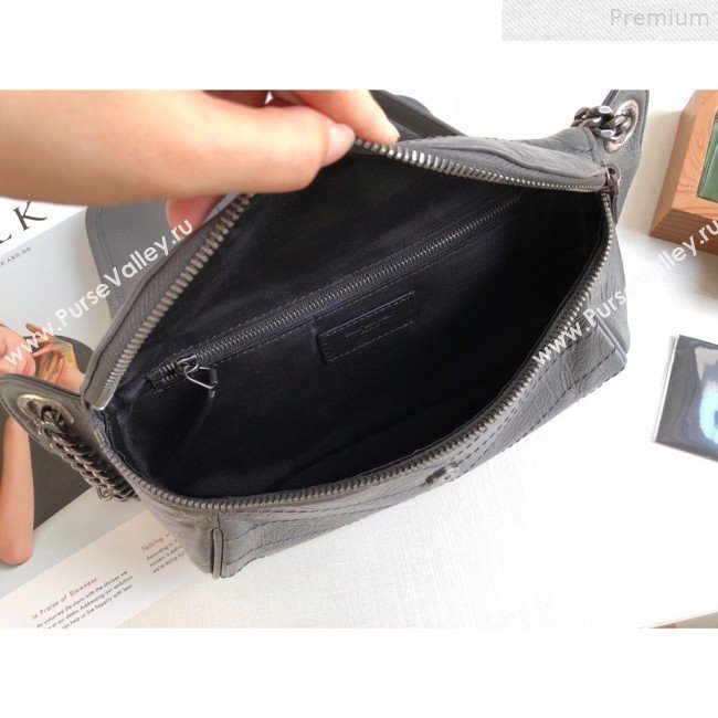 Saint Laurent Niki Body Belt Bag in Waxed Crinkled Vintage Leather 577124 Dark Grey 2019 (KTSD-9072538)
