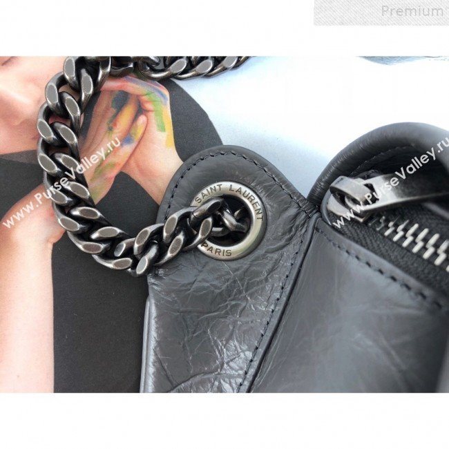 Saint Laurent Niki Body Belt Bag in Waxed Crinkled Vintage Leather 577124 Dark Grey 2019 (KTSD-9072538)