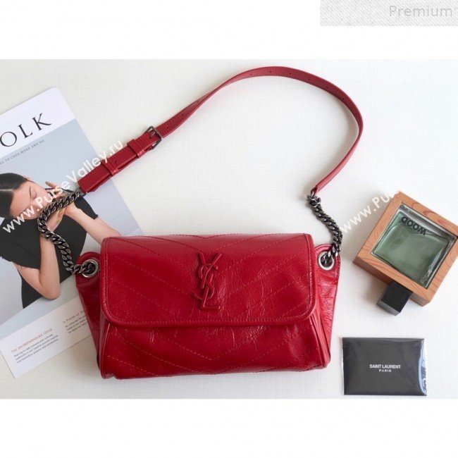 Saint Laurent Niki Body Belt Bag in Waxed Crinkled Vintage Leather 577124 Red 2019 (KTSD-9072539)
