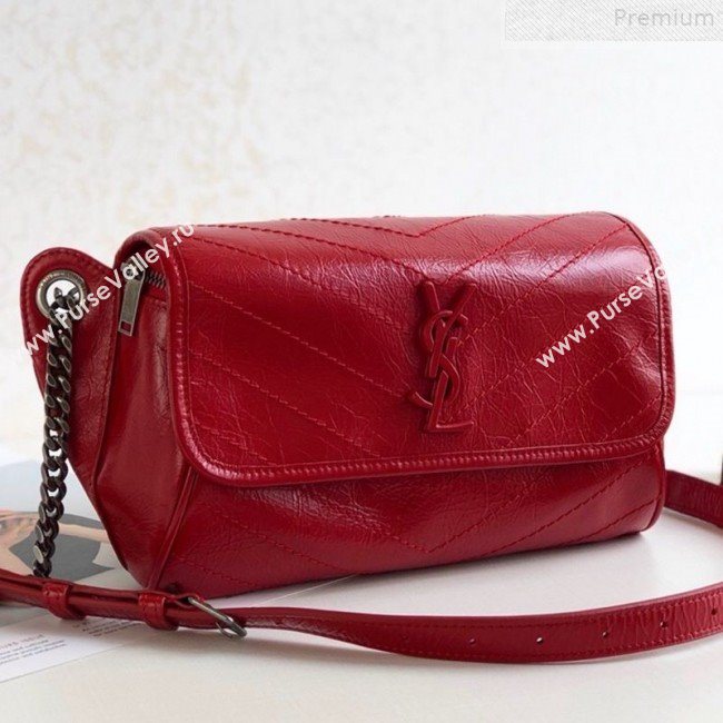 Saint Laurent Niki Body Belt Bag in Waxed Crinkled Vintage Leather 577124 Red 2019 (KTSD-9072539)