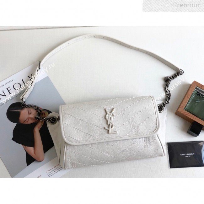 Saint Laurent Niki Body Belt Bag in Waxed Crinkled Vintage Leather 577124 White 2019 (KTSD-9072541)