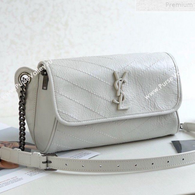 Saint Laurent Niki Body Belt Bag in Waxed Crinkled Vintage Leather 577124 White 2019 (KTSD-9072541)