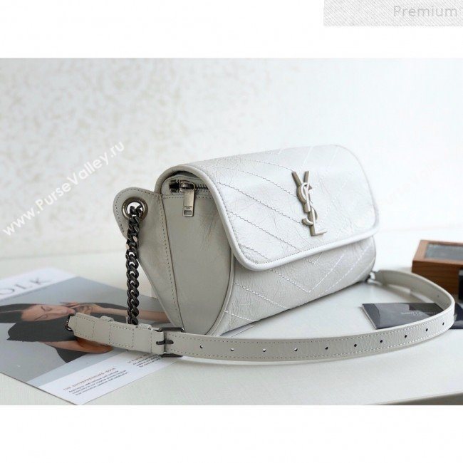 Saint Laurent Niki Body Belt Bag in Waxed Crinkled Vintage Leather 577124 White 2019 (KTSD-9072541)