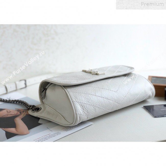 Saint Laurent Niki Body Belt Bag in Waxed Crinkled Vintage Leather 577124 White 2019 (KTSD-9072541)