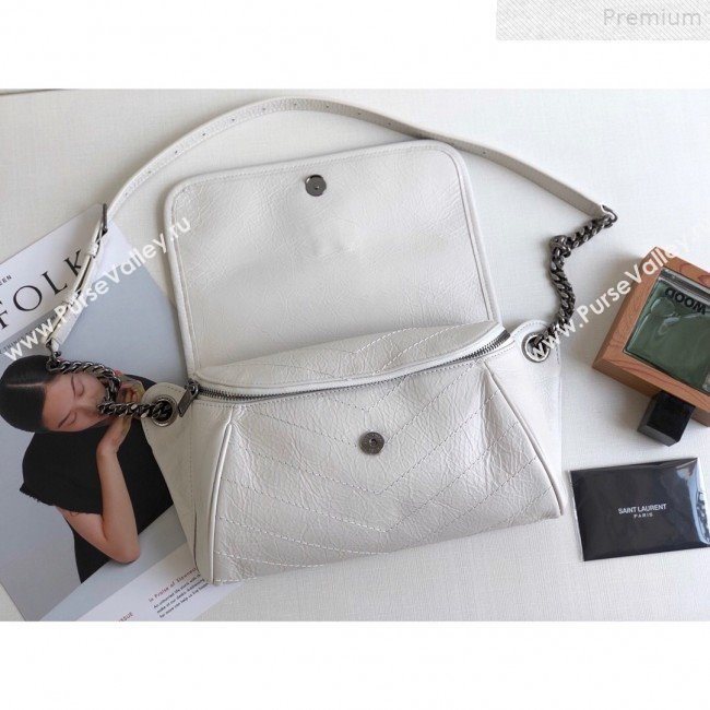 Saint Laurent Niki Body Belt Bag in Waxed Crinkled Vintage Leather 577124 White 2019 (KTSD-9072541)