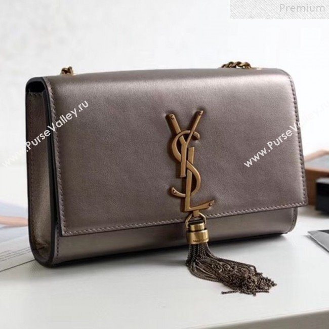 Saint Laurent Kate Small Chain and Tassel Bag in Smooth Leather 377629 Antique Silver 2019 (KTSD-9072527)