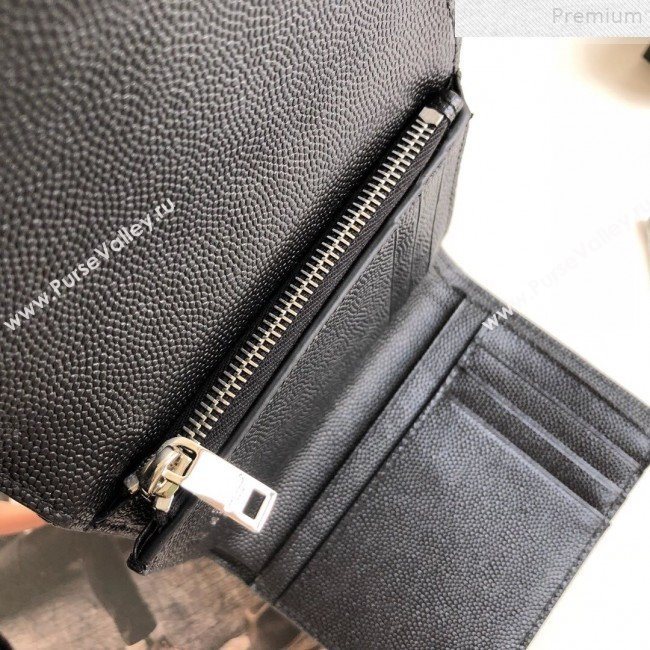 Saint Laurent Monogram Compact Tri Fold Small Wallet in Grained Leather 403943 Black/Silver 2019 (KTSD-9072546)