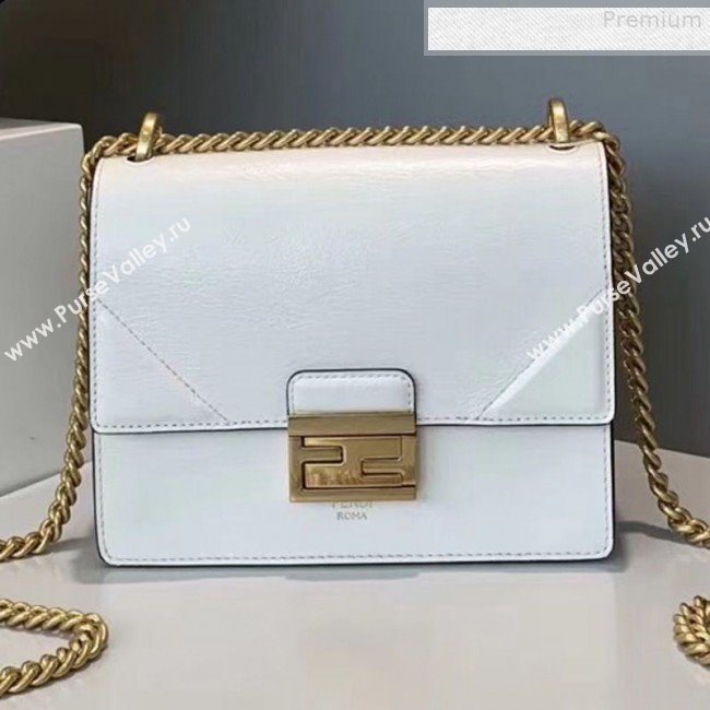 Fendi Kan U Small Vintage Calfskin Embossed Corners Flap Bag White 2019 (Top Quality) (CL-9072973)