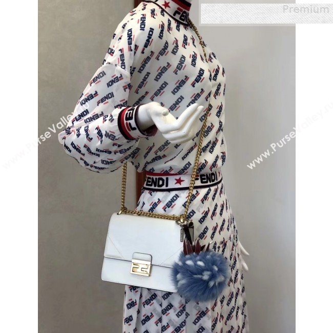 Fendi Kan U Small Vintage Calfskin Embossed Corners Flap Bag White 2019 (Top Quality) (CL-9072973)