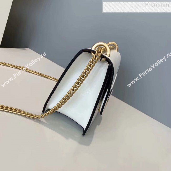 Fendi Kan U Small Vintage Calfskin Embossed Corners Flap Bag White 2019 (Top Quality) (CL-9072973)