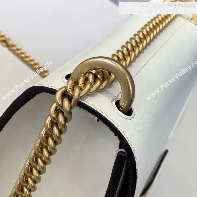 Fendi Kan U Small Vintage Calfskin Embossed Corners Flap Bag White 2019 (Top Quality) (CL-9072973)