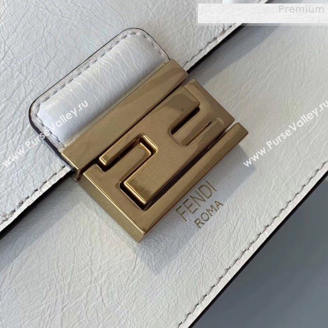 Fendi Kan U Small Vintage Calfskin Embossed Corners Flap Bag White 2019 (Top Quality) (CL-9072973)
