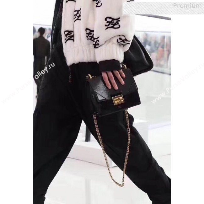 Fendi Kan U Small Vintage Calfskin Embossed Corners Flap Bag Black 2019 (Top Quality) (CL-9072974)