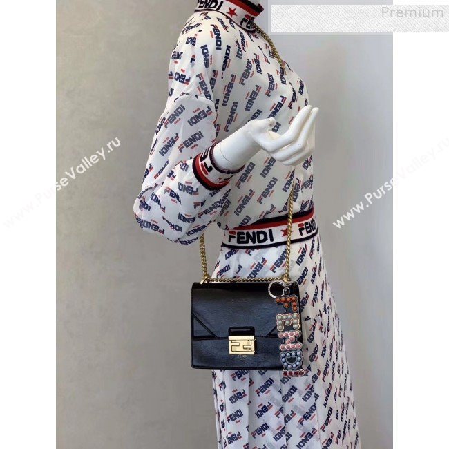 Fendi Kan U Small Vintage Calfskin Embossed Corners Flap Bag Black 2019 (Top Quality) (CL-9072974)