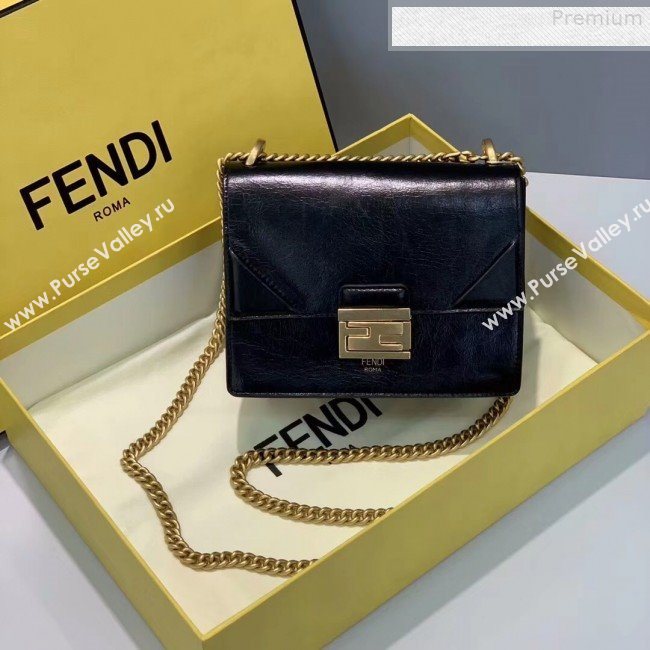 Fendi Kan U Small Vintage Calfskin Embossed Corners Flap Bag Black 2019 (Top Quality) (CL-9072974)