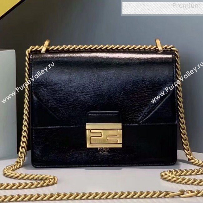 Fendi Kan U Small Vintage Calfskin Embossed Corners Flap Bag Black 2019 (Top Quality) (CL-9072974)