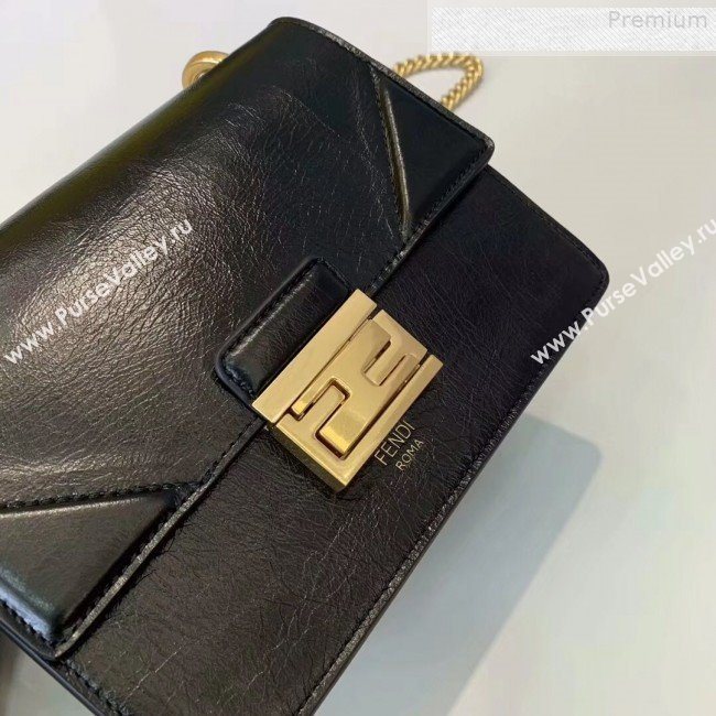 Fendi Kan U Small Vintage Calfskin Embossed Corners Flap Bag Black 2019 (Top Quality) (CL-9072974)