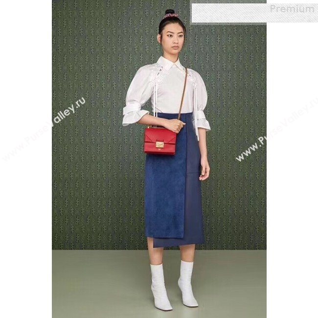 Fendi Kan U Small Matte Calfskin Embossed Corners Flap Bag Red 2019 (Top Quality) (CL-9072976)