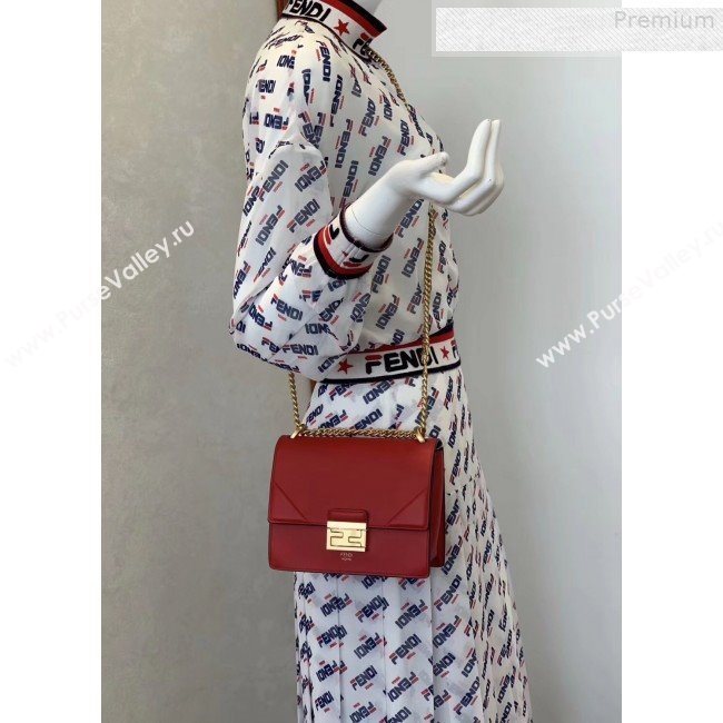 Fendi Kan U Small Matte Calfskin Embossed Corners Flap Bag Red 2019 (Top Quality) (CL-9072976)