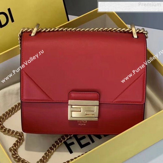 Fendi Kan U Small Matte Calfskin Embossed Corners Flap Bag Red 2019 (Top Quality) (CL-9072976)