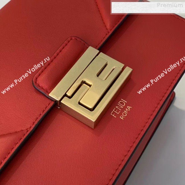 Fendi Kan U Small Matte Calfskin Embossed Corners Flap Bag Red 2019 (Top Quality) (CL-9072976)