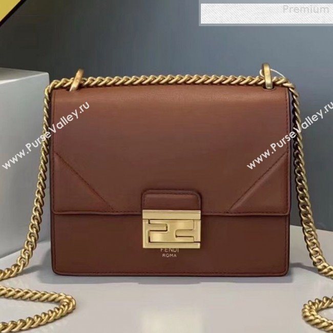 Fendi Kan U Small Matte Calfskin Embossed Corners Flap Bag Brown 2019 (Top Quality) (CL-9072978)