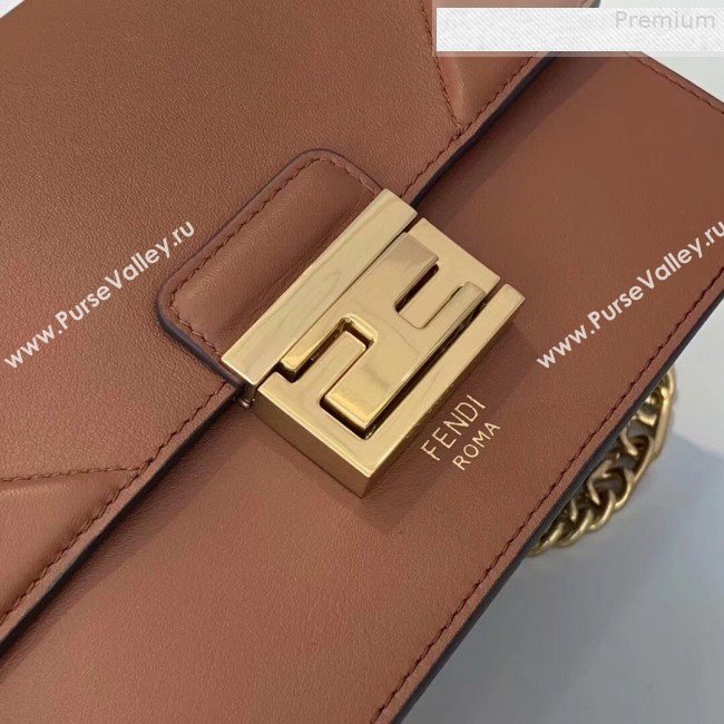 Fendi Kan U Small Matte Calfskin Embossed Corners Flap Bag Brown 2019 (Top Quality) (CL-9072978)