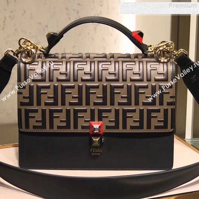 Fendi Kan I Medium Embossed FF Top Handle Bag Black/Coffee 2018 (SUSU-9072980)