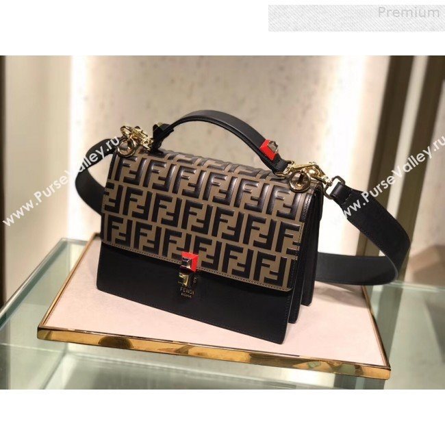 Fendi Kan I Medium Embossed FF Top Handle Bag Black/Coffee 2018 (SUSU-9072980)