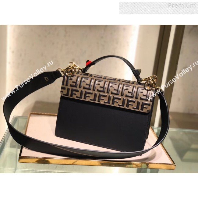 Fendi Kan I Medium Embossed FF Top Handle Bag Black/Coffee 2018 (SUSU-9072980)