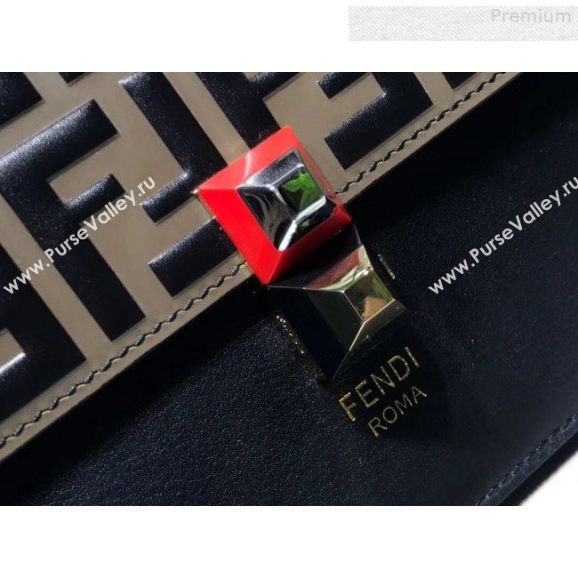 Fendi Kan I Medium Embossed FF Top Handle Bag Black/Coffee 2018 (SUSU-9072980)