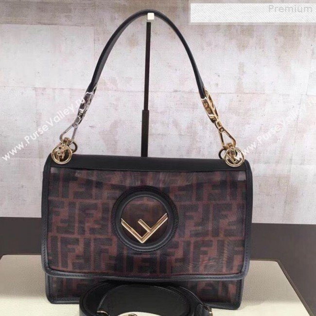 Fendi Kan I F Medium FF Mesh Flap Shoulder Bag Brown/Black 2019 (CL-9072982)