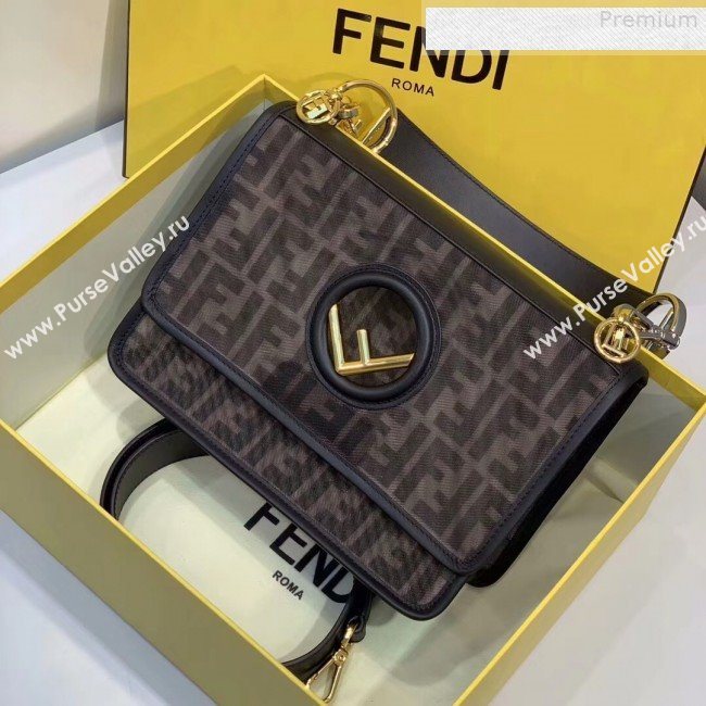 Fendi Kan I F Medium FF Mesh Flap Shoulder Bag Brown/Black 2019 (CL-9072982)