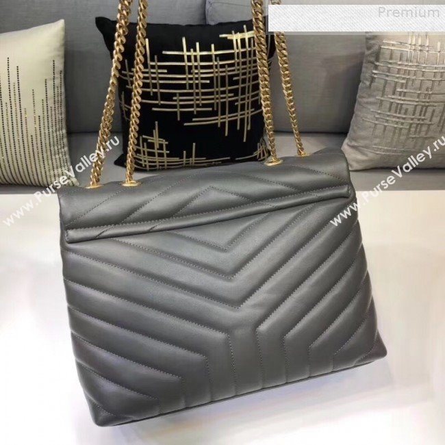 Saint Laurent Loulou Large Shoulder Bag in "Y" Calfskin 459749 Dark Grey (B-9080529)