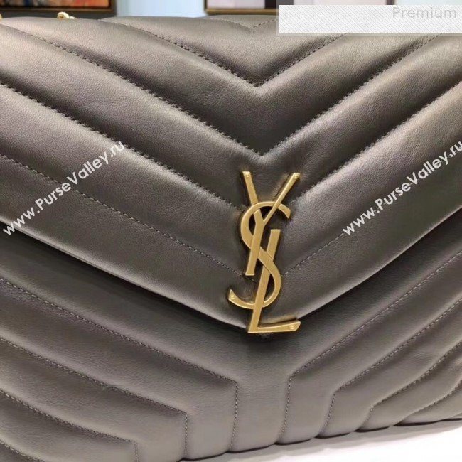 Saint Laurent Loulou Large Shoulder Bag in "Y" Calfskin 459749 Dark Grey (B-9080529)