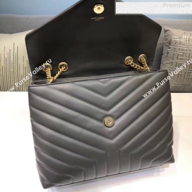 Saint Laurent Loulou Large Shoulder Bag in "Y" Calfskin 459749 Dark Grey (B-9080529)