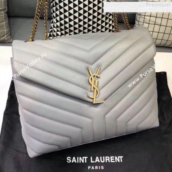 Saint Laurent Loulou Large Shoulder Bag in "Y" Calfskin 459749 Light Grey (B-9080530)